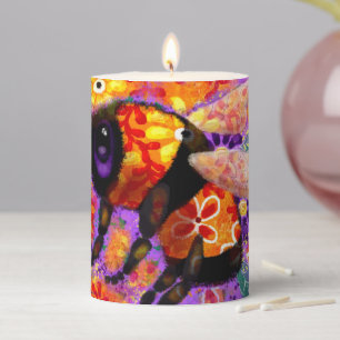 Whimsical Bumble Bee Floral Red Yellow Purple Pillar Candle