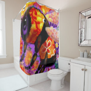 Whimsical Bumble Bee Floral Red Yellow Purple Shower Curtain