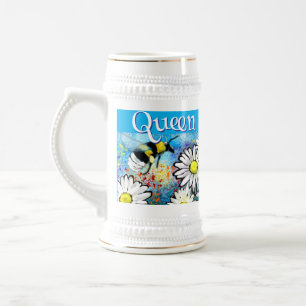 Whimsical Bumble Bee in Daisies Personalized Beer Stein