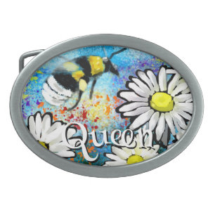 Whimsical Bumble Bee in Daisies Personalized Belt Buckle