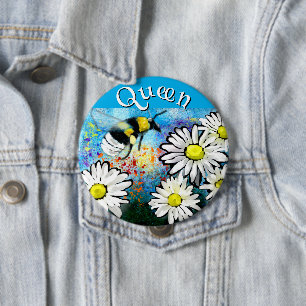 Whimsical Bumble Bee in Daisies Personalized Button