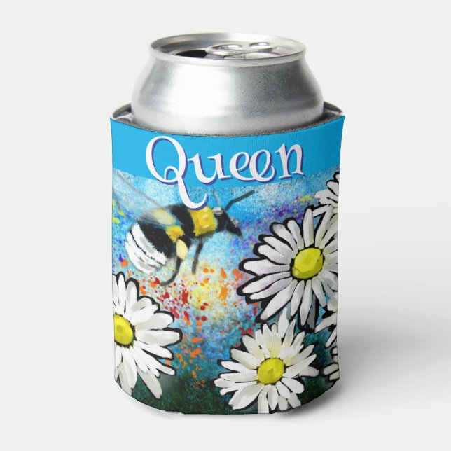 Whimsical Bumble Bee in Daisies Personalized Can Cooler (Can Front)