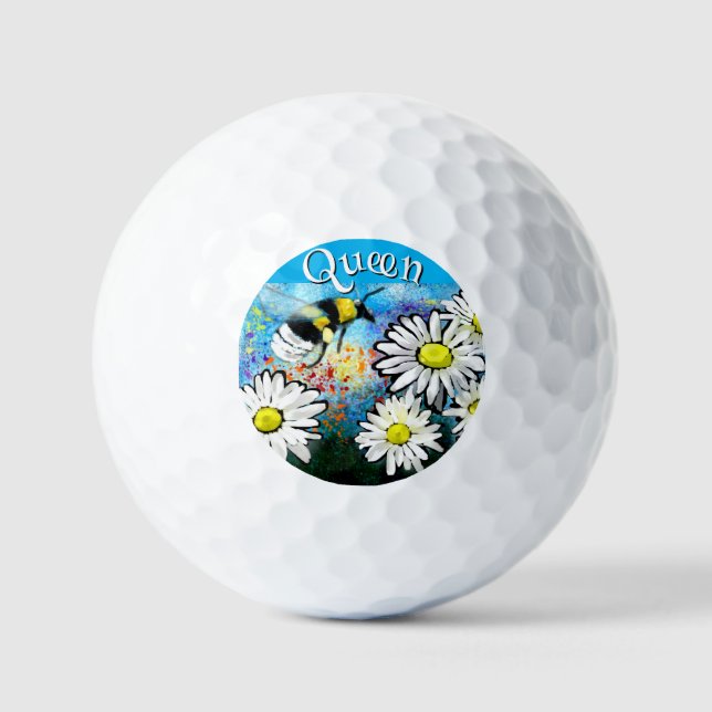 Whimsical Bumble Bee in Daisies Personalized Golf Balls (Front)
