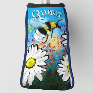 Whimsical Bumble Bee in Daisies Personalized Golf Head Cover
