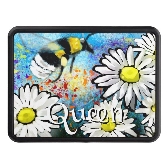 Whimsical Bumble Bee in Daisies Personalized Hitch Cover (Front)