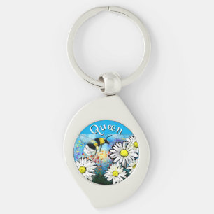 Whimsical Bumble Bee in Daisies Personalized Keychain