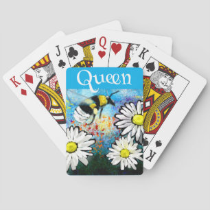 Whimsical Bumble Bee in Daisies Personalized Poker Cards