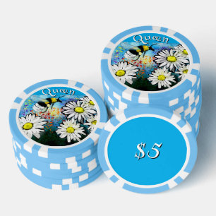 Whimsical Bumble Bee in Daisies Personalized Poker Chips