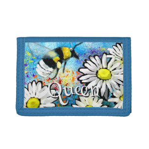 Whimsical Bumble Bee in Daisies Personalized Trifold Wallet