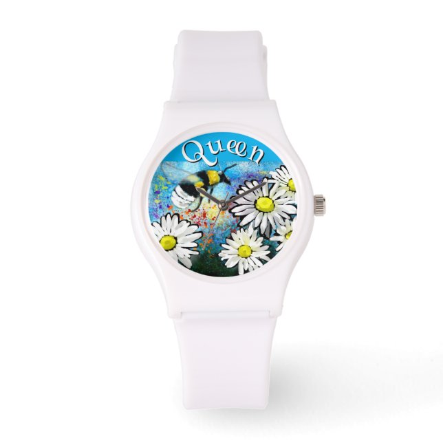 Whimsical Bumble Bee in Daisies Personalized Watch (Front)