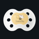Whimsical Bumble Bee Personalized Pacifier<br><div class="desc">A whimsical bumble bee baby illustration,  featuring a smiling bumble bee on a yellow polka dot background.</div>