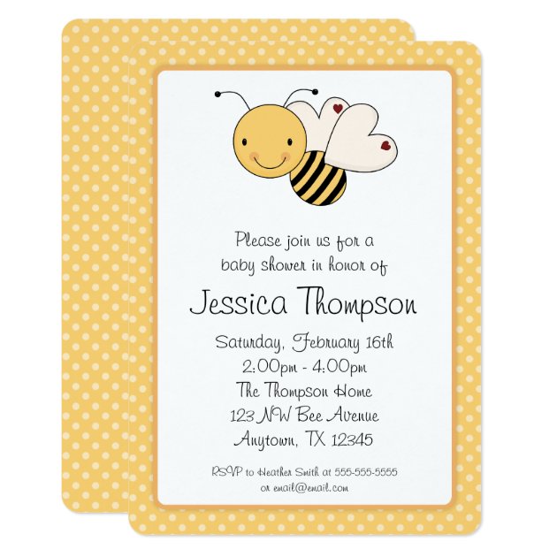 Whimsical Bumble Bee Polka Dots Baby Shower Invitation