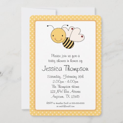 Whimsical Bumble Bee Polka Dots Baby Shower Card