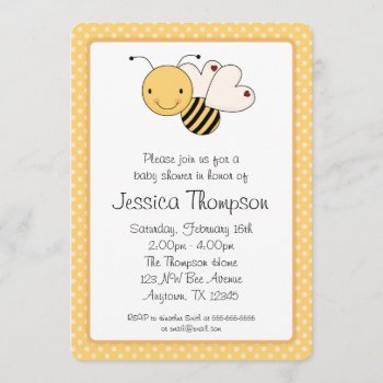 Whimsical Bumble Bee Polka Dots Baby Shower Invitation by WhimsicalPrintStudio at Zazzle