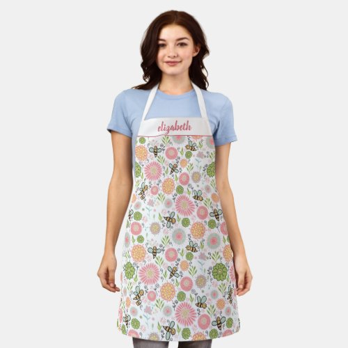 Whimsical Bumblebee Floral  Apron