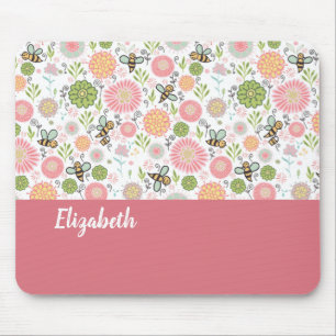 Whimsical Bumblebee Floral Mouse Pad