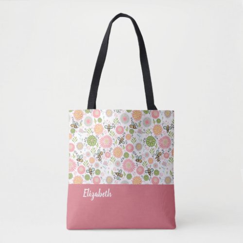 Whimsical Bumblebee Floral Tote Bag