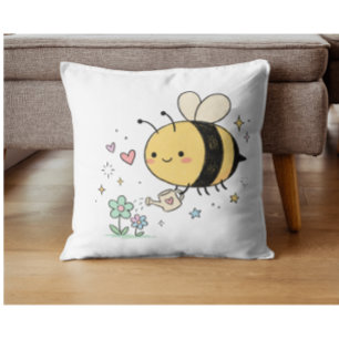  Whimsical Bumblebee Nature Lover  Throw Pillow
