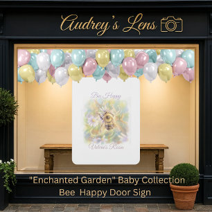 Whimsical Bumblebee & Wildflowers "Bee Happy" Door Sign