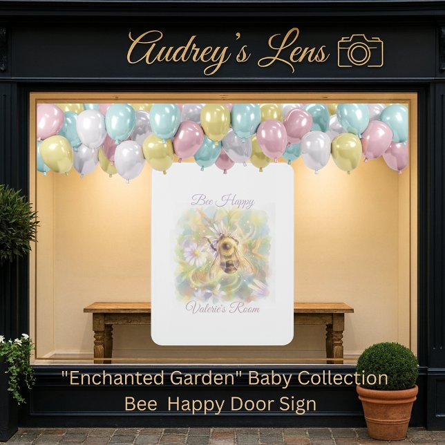 Whimsical Bumblebee & Wildflowers "Bee Happy" Door Sign (Creator Uploaded)