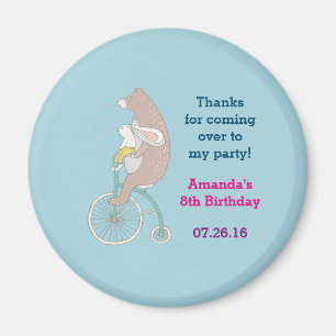 Whimsical Bunny and Bear Birthday Thank You Magnet