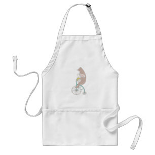Whimsical Bunny and Bear Riding a Bike Adult Apron