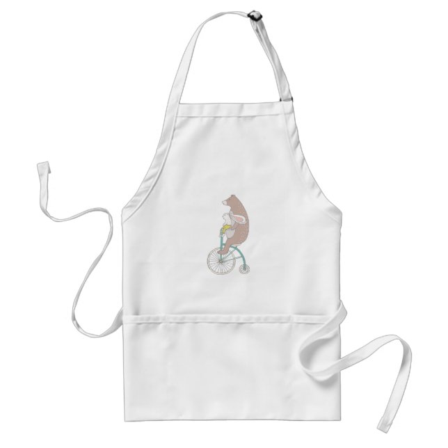 Whimsical Bunny and Bear Riding a Bike Adult Apron (Front)