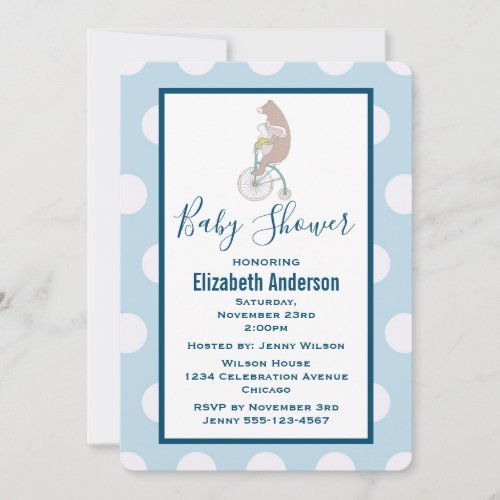 Whimsical Bunny and Bear Riding a Bike Baby Shower Invitation