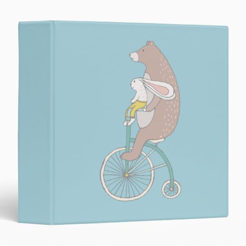 Whimsical Bunny and Bear Riding a Bike Binder