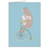 Whimsical Bunny and Bear Riding a Bike Blank (Front)