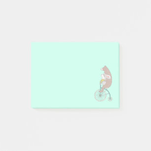 Whimsical Bunny and Bear Riding a Bike Post-it Notes