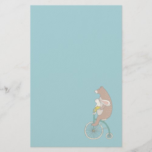 Whimsical Bunny and Bear Riding a Bike Stationery