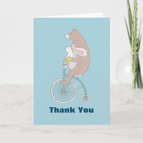 Whimsical Bunny and Bear Riding a Bike Thank You