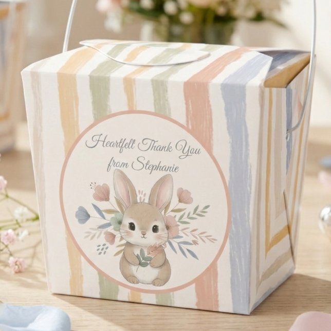 Whimsical Bunny Baby Shower Favor Boxes (Boho bunny pastel striped baby shower guest favor box)