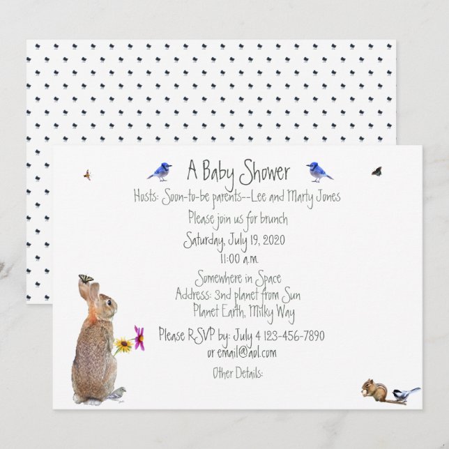 Whimsical bunny baby-shower: invitations (Front/Back)