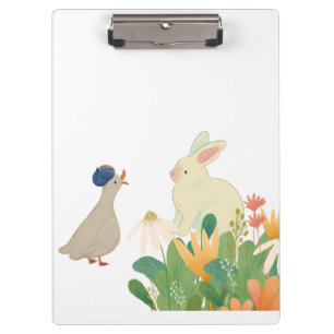 Whimsical Bunny & Bird in Bloom – Cute Spring Fore Clipboard