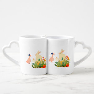 Whimsical Bunny & Bird in Bloom – Cute Spring Fore Coffee Mug Set
