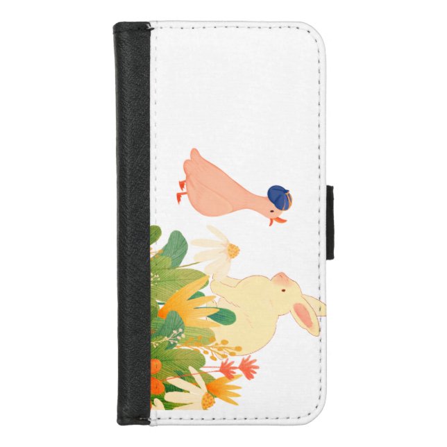 Whimsical Bunny & Bird in Bloom – Cute Spring Fore iPhone Wallet Case (Front)