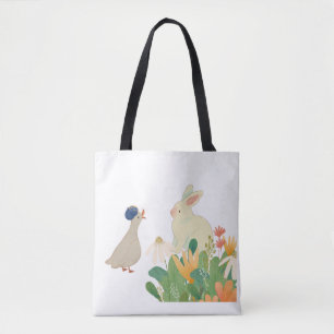 Whimsical Bunny & Bird in Bloom – Cute Spring Fore Tote Bag
