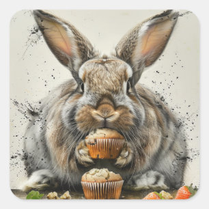 Whimsical Bunny Birthday Cupcake Favor Square Sticker
