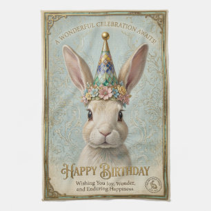 Whimsical Bunny Birthday Elegance Kitchen Towel