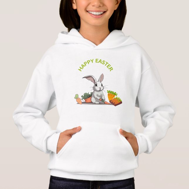 Whimsical Bunny & Carrots Kids Unisex Playful  Hoodie (Front)