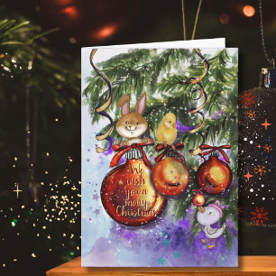 Whimsical Bunny Chick Goose Christmas Holiday Card