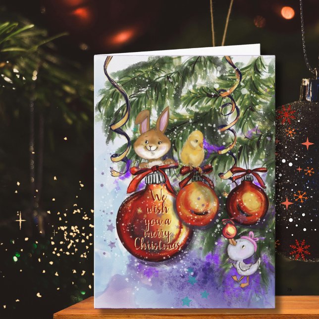 Whimsical Bunny Chick Goose Christmas Holiday Card (Whimsical Bunny Chick Goose Christmas Holiday Card)