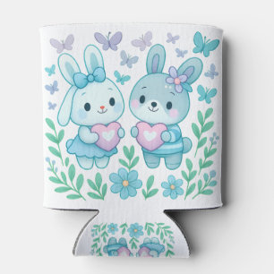 Whimsical Bunny Couple Can Cooler