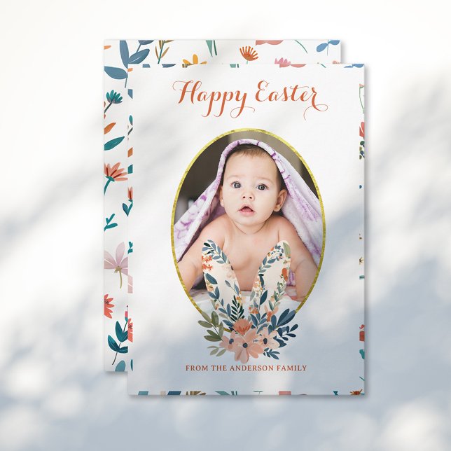 Whimsical Bunny Ears Blooms Delight Easter Holiday Card (Creator Uploaded)