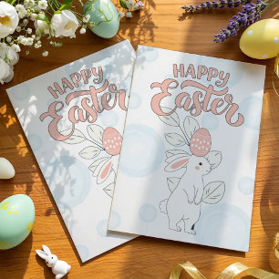Whimsical Bunny Easter Card   Cute Spring Greeting