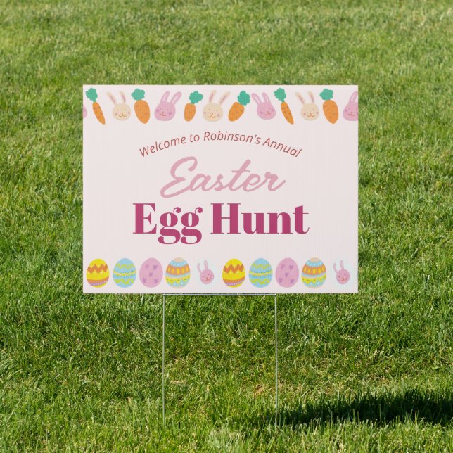Whimsical Bunny Easter Egg Hunt Party Welcome Sign (Insitu)