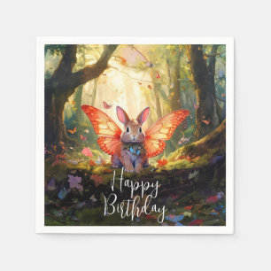 Whimsical bunny enchanted forest Happy Birthday Napkins