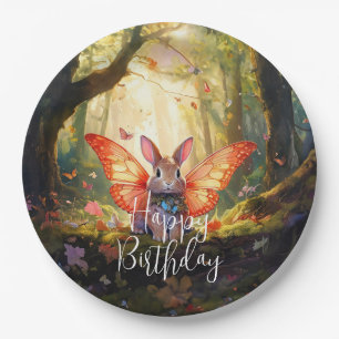 Whimsical bunny enchanted forest Happy Birthday Paper Plates